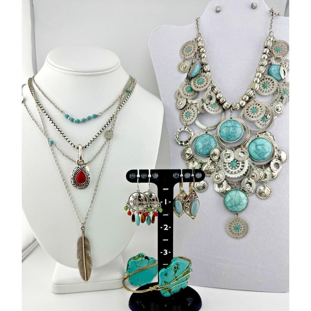Southwestern Boho Jewelry Lot Necklaces Bracelet Earrings Turquoise Style